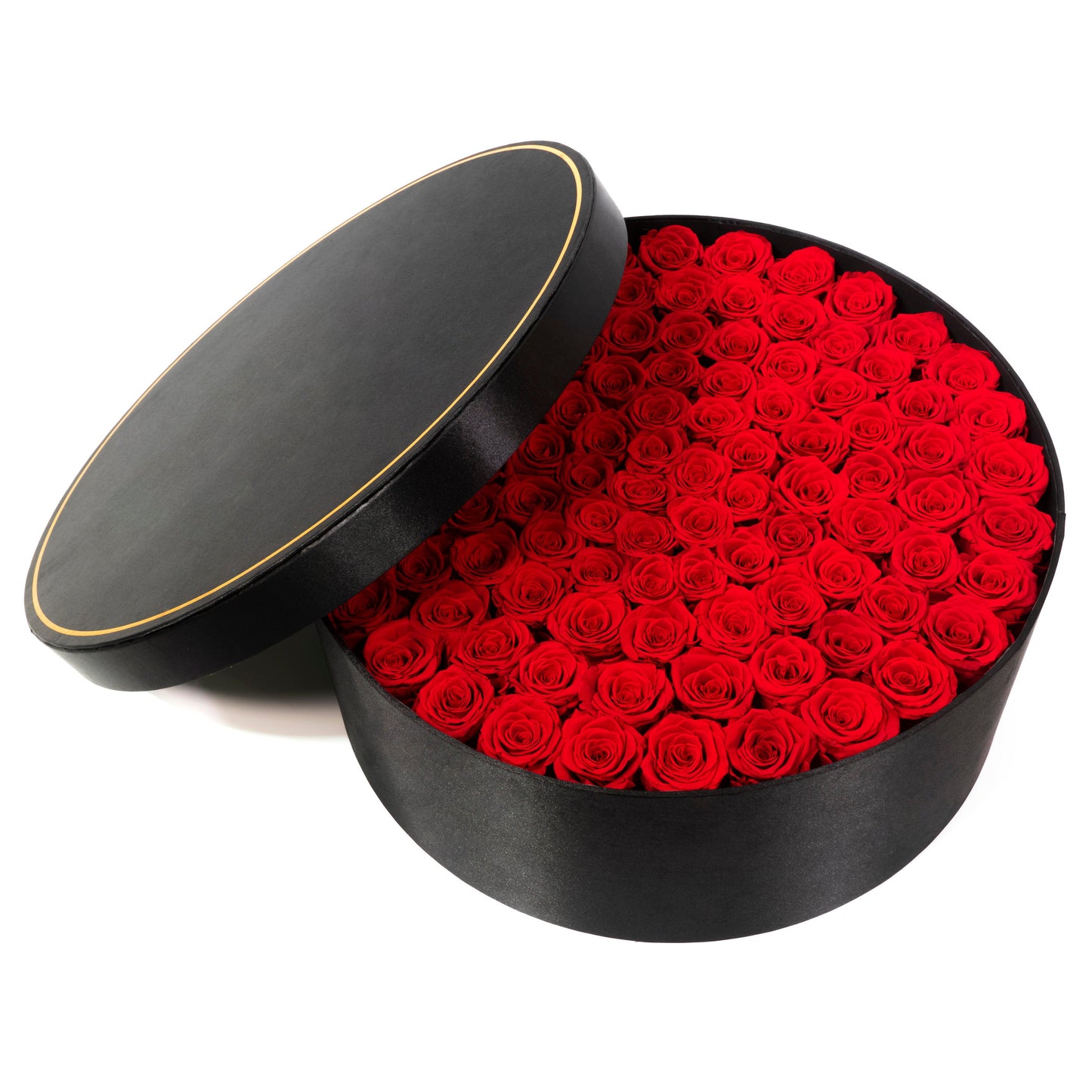 Luxury Preserved Roses - Big Round Box - 100 Eternal Roses - Opulence and Grandeur - Striking Floral Arrangement - Fractal Rose Collection