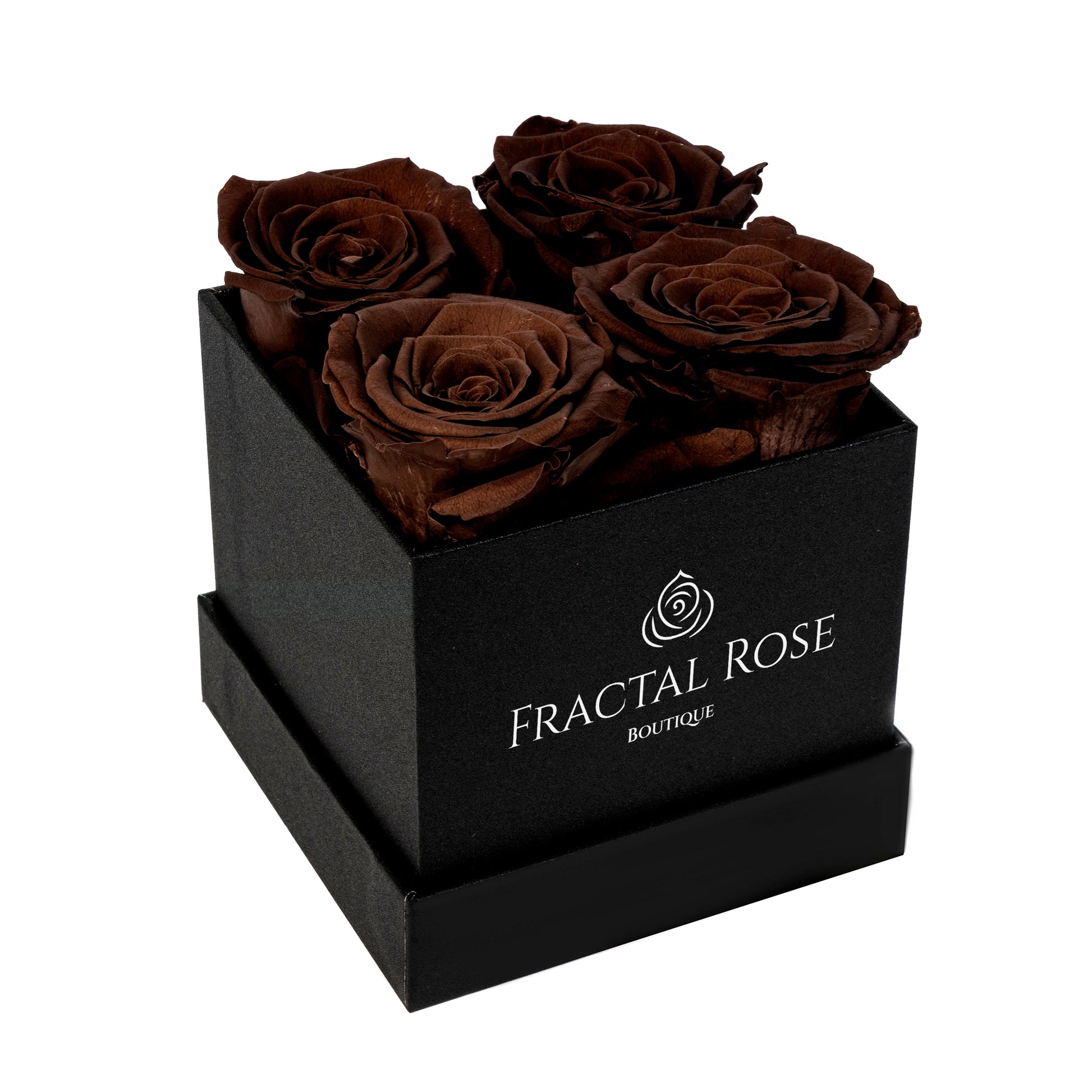 Mini Fractal Box - Modern Square Box - 4 Preserved Roses - Elegance and Charm - Captivating Floral Arrangement - Fractal Rose Collection