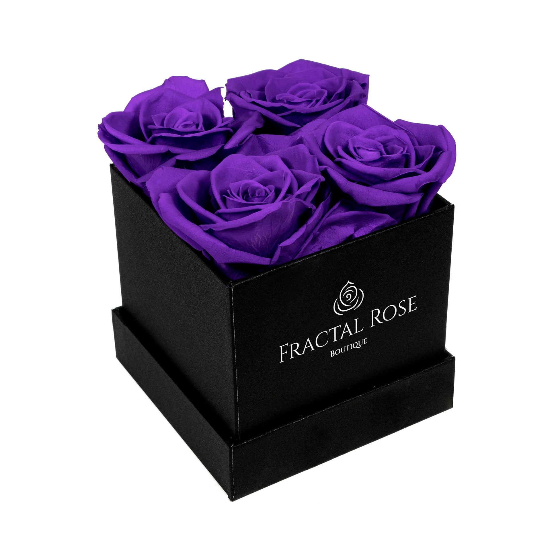 Mini Fractal Box - Modern Square Box - 4 Preserved Roses - Elegance and Charm - Captivating Floral Arrangement - Fractal Rose Collection